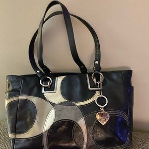 Medium black leather coach tote.